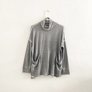 We The Free S Gray Cowl Neck Distressed Pullover
